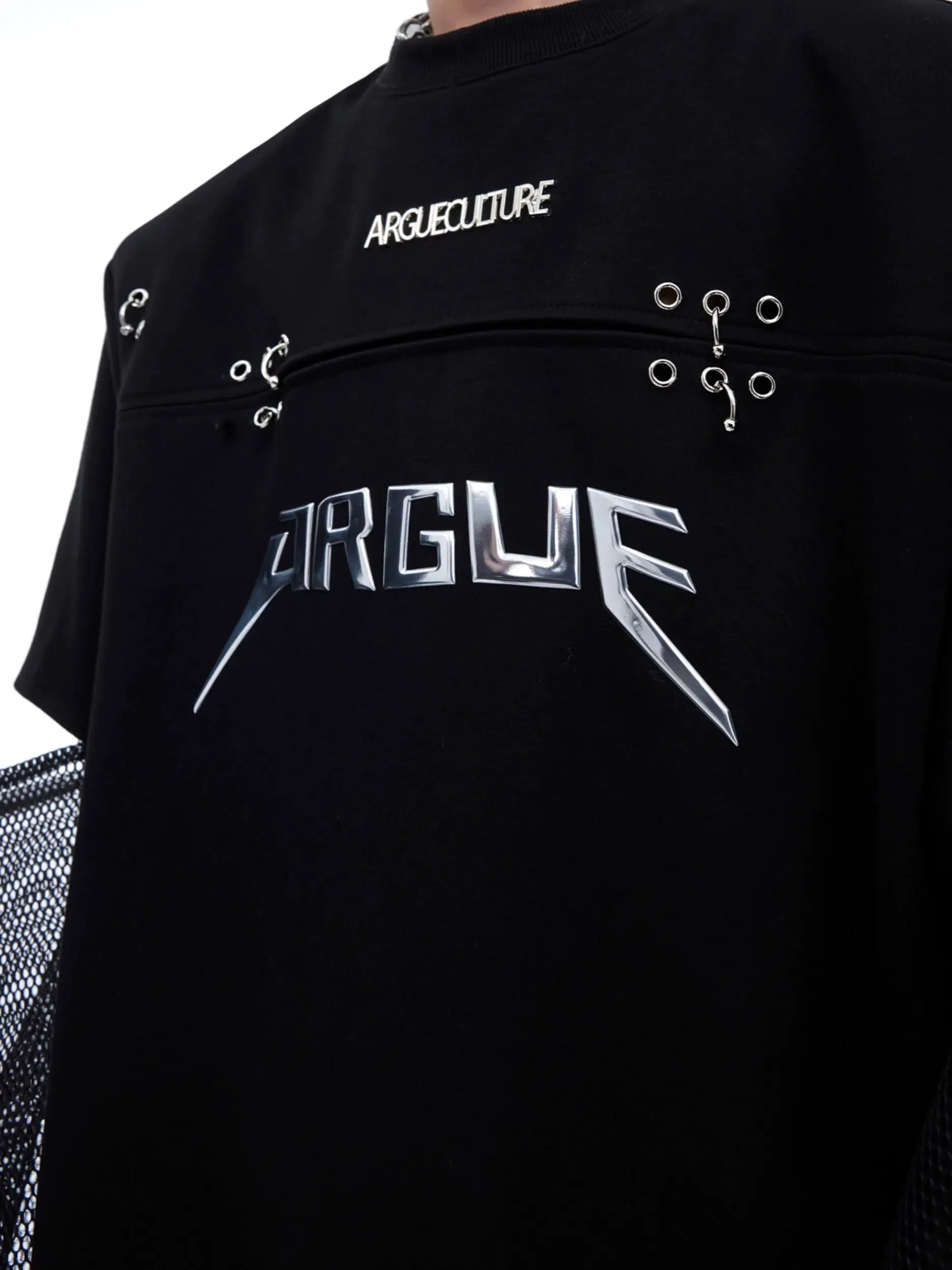 Metal Logo Mesh Spliced Shirt