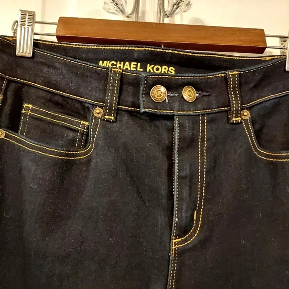 Michael Michael Kors Dark Wash Cropped Wide Leg Jeans in New Midnight sz…