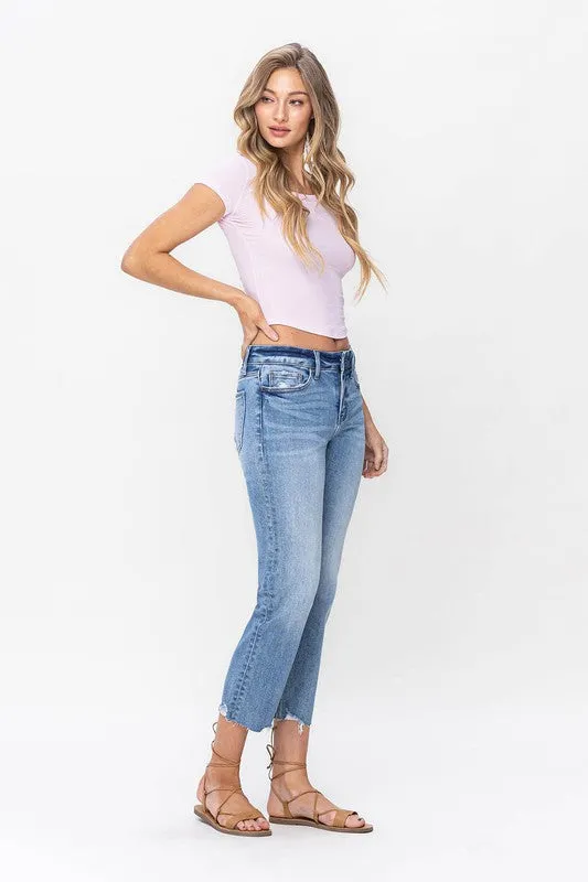 Mid Rise Crop Straight Jeans by Vervet
