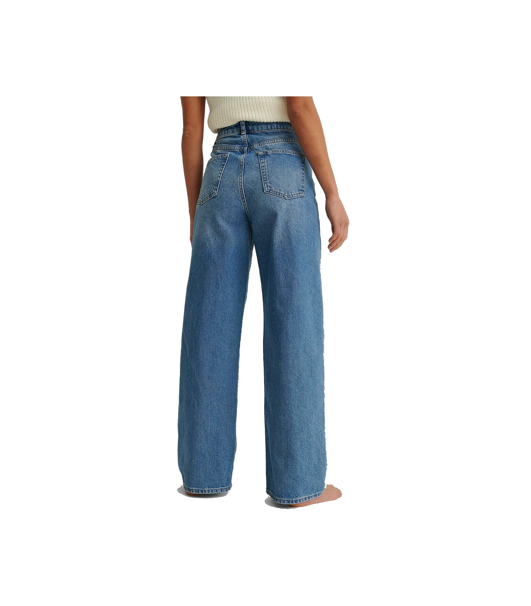 Mide Leg Destroyed Details Jeans - Mid Blue