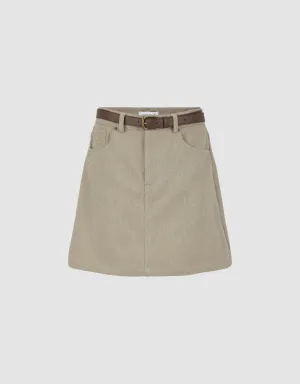 Mini A-Line Denim Skirt With Belt