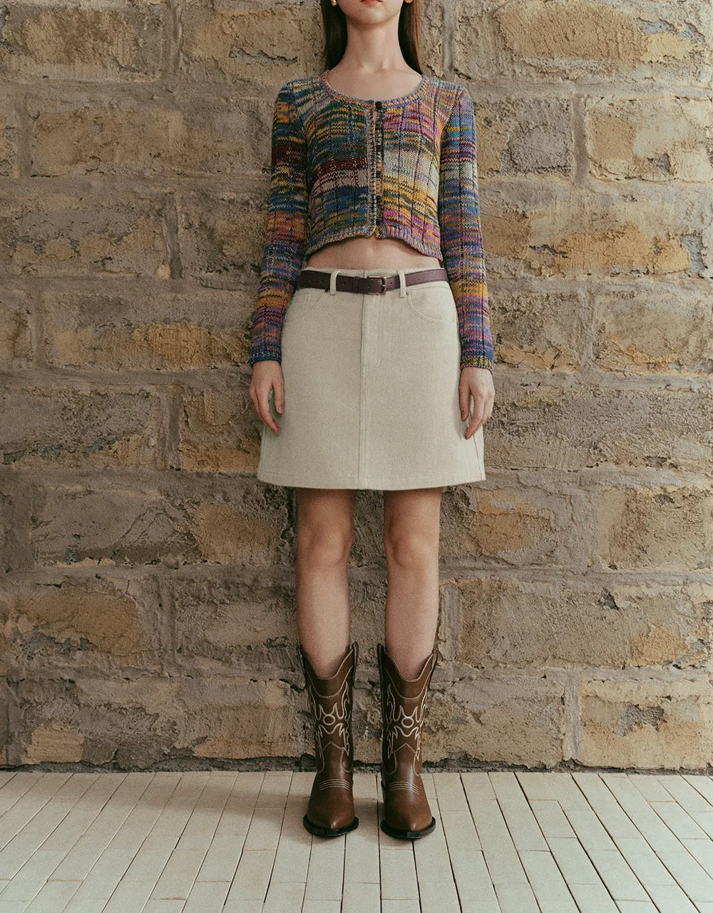 Mini A-Line Denim Skirt With Belt