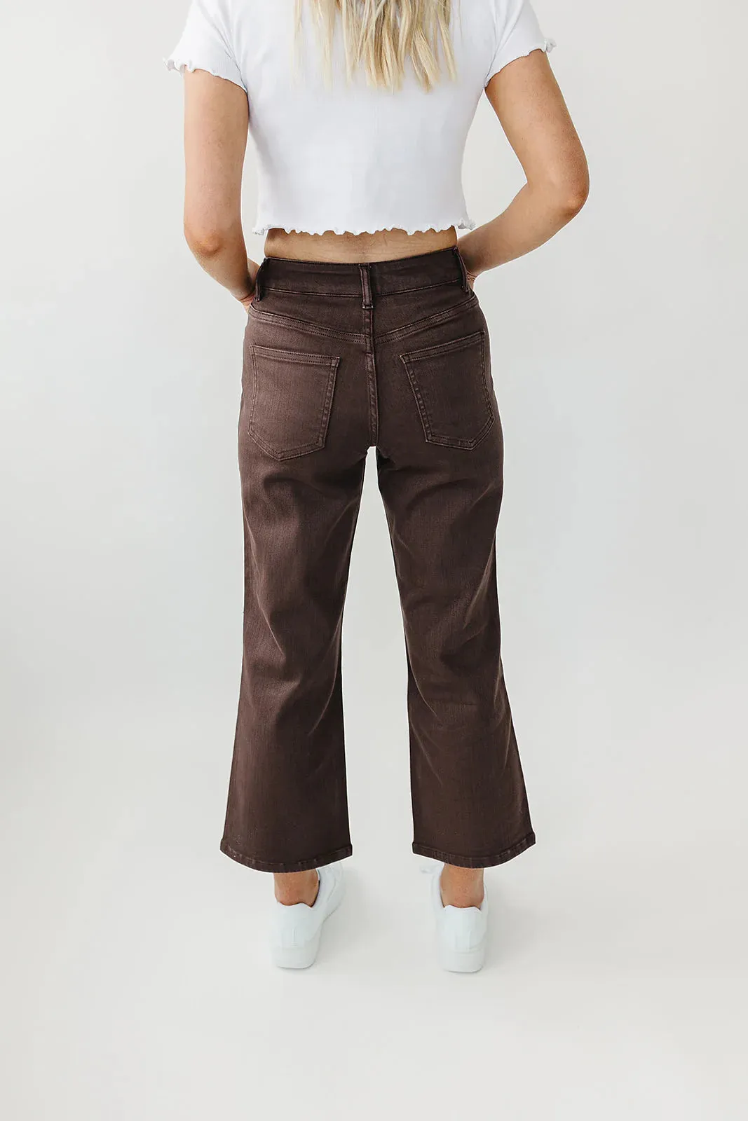Mocha Garment-Dyed Cropped Wide Leg Jeans