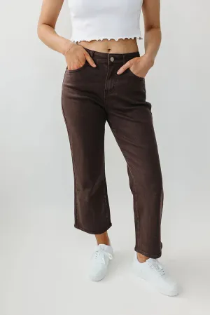 Mocha Garment-Dyed Cropped Wide Leg Jeans