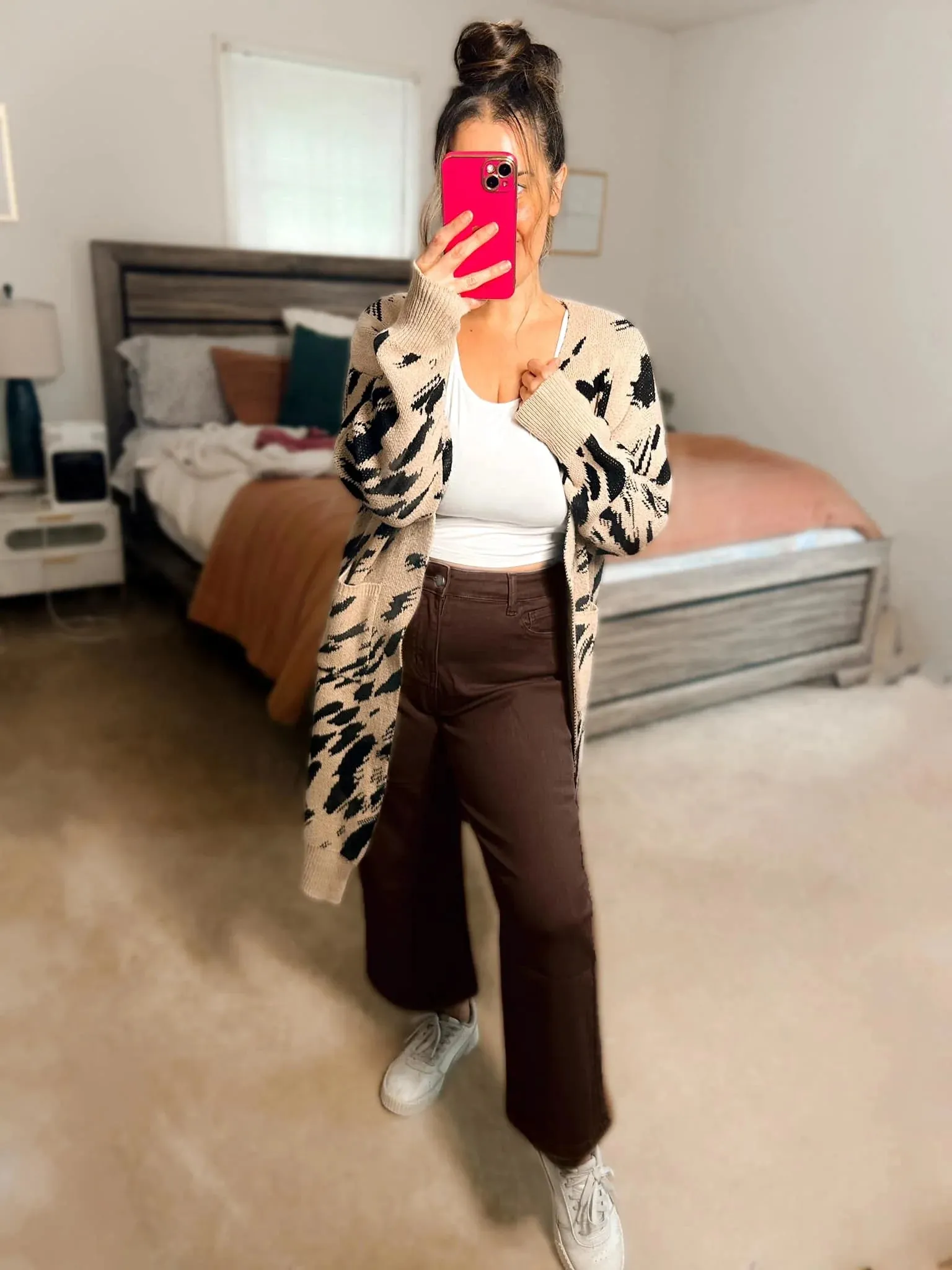 Mocha Garment-Dyed Cropped Wide Leg Jeans