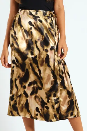 Mock Wrap A-Line Midi Skirt - Multi