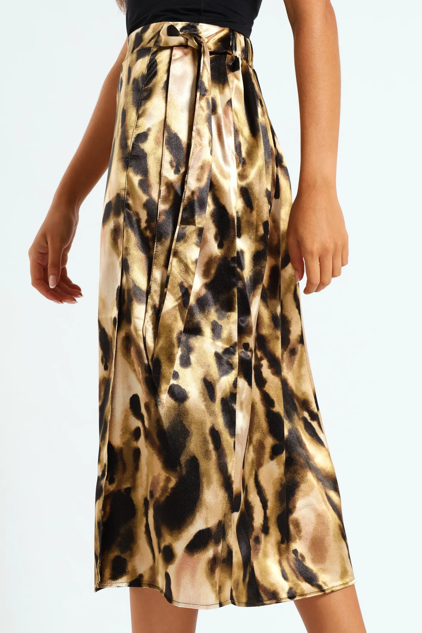 Mock Wrap A-Line Midi Skirt - Multi