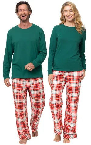 Modern Plaid Matching Couples Pajamas - Evergreen