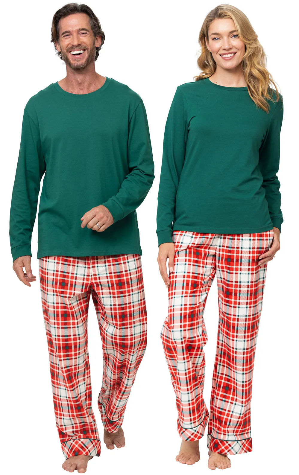 Modern Plaid Matching Couples Pajamas - Evergreen