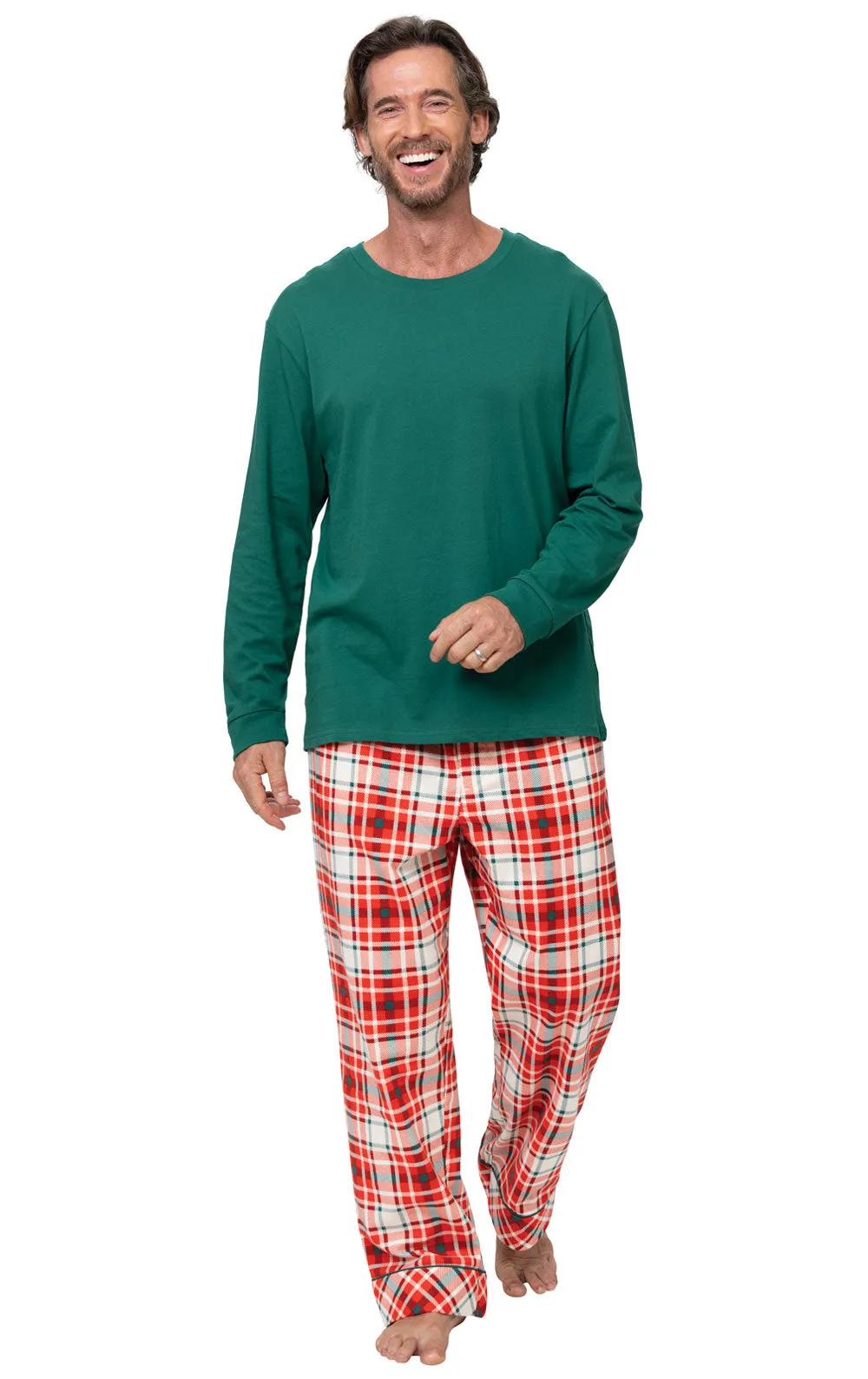 Modern Plaid Matching Couples Pajamas - Evergreen