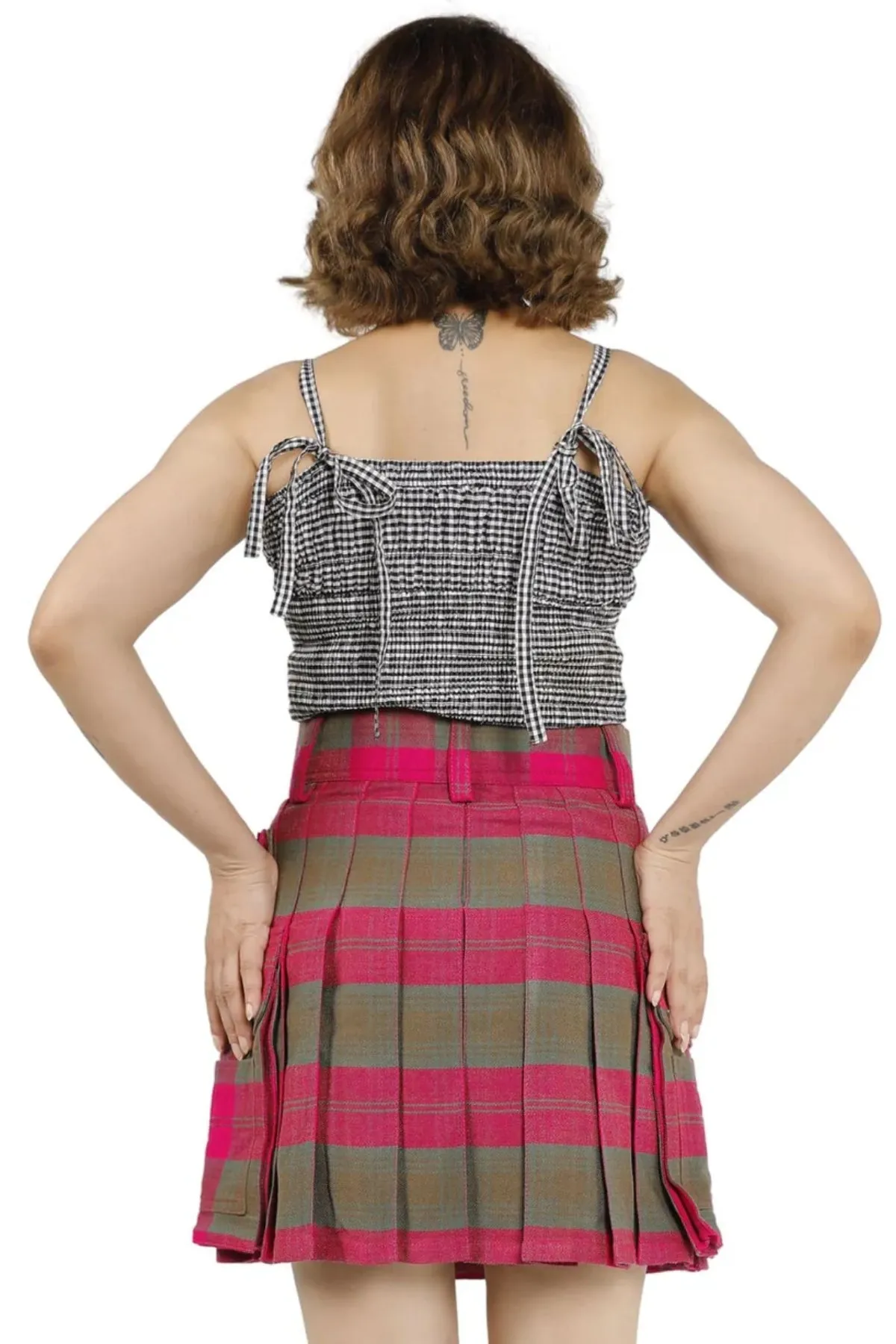 Modern Utility Plaid Pleated mini Skirt