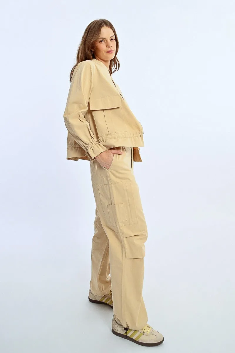 Molly Bracken Cotton Bomber Style Jacket In Beige