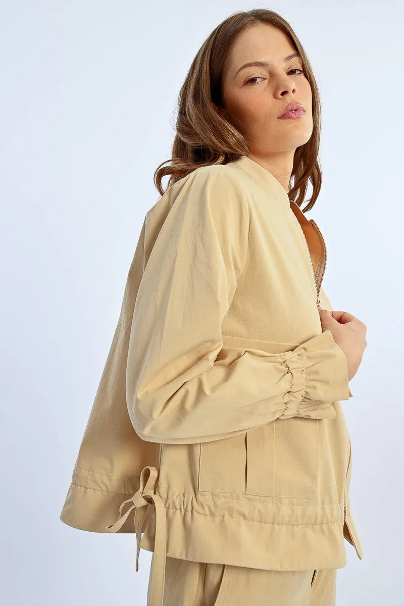 Molly Bracken Cotton Bomber Style Jacket In Beige