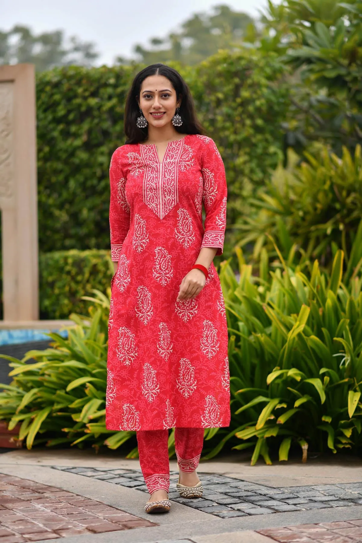 MULMUL KYNA BLOCK PRINTED KURTA-PANTS & DUPATTA SET