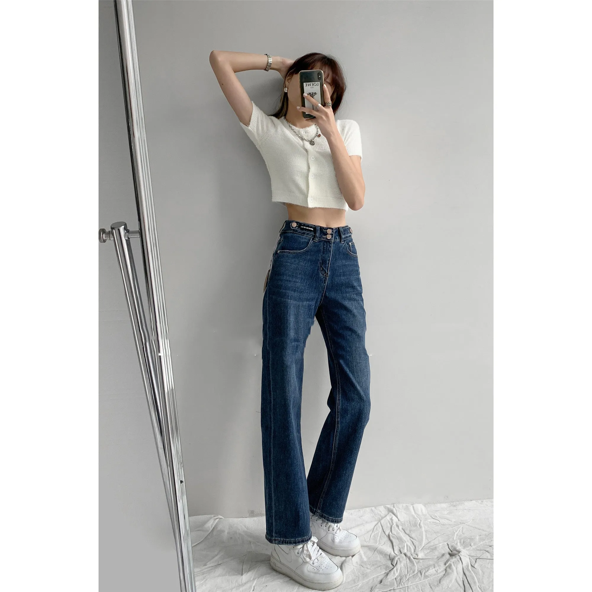 Multi-Button Cropped Jeans