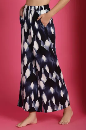 Navy Colour Tie and Dye Printed Viscose Rayon Lounge Pants