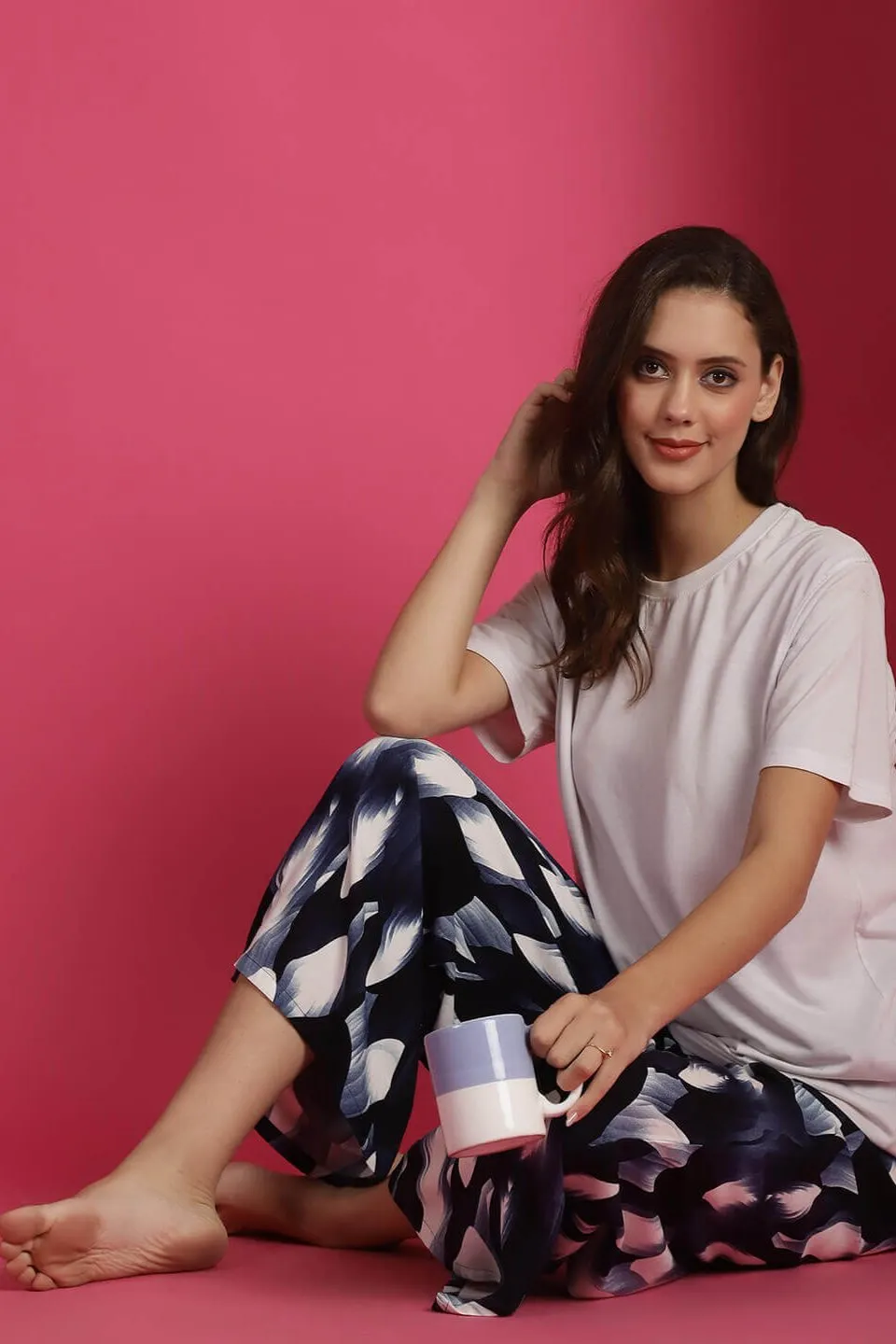 Navy Colour Tie and Dye Printed Viscose Rayon Lounge Pants