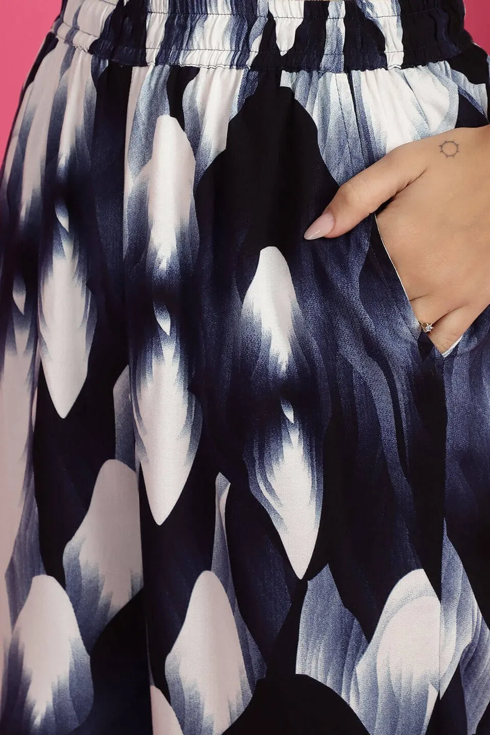 Navy Colour Tie and Dye Printed Viscose Rayon Lounge Pants