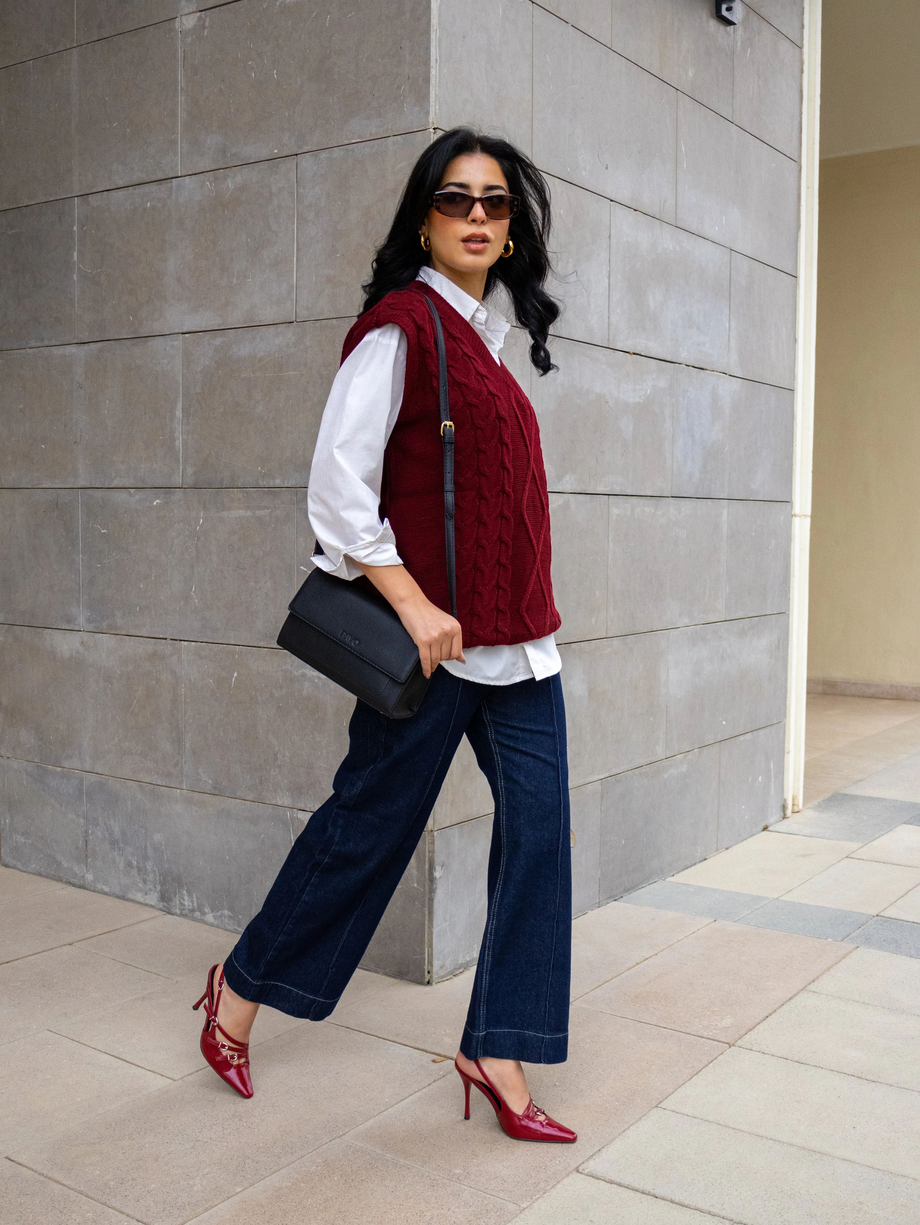 Navy cropped Wide leg Jeans