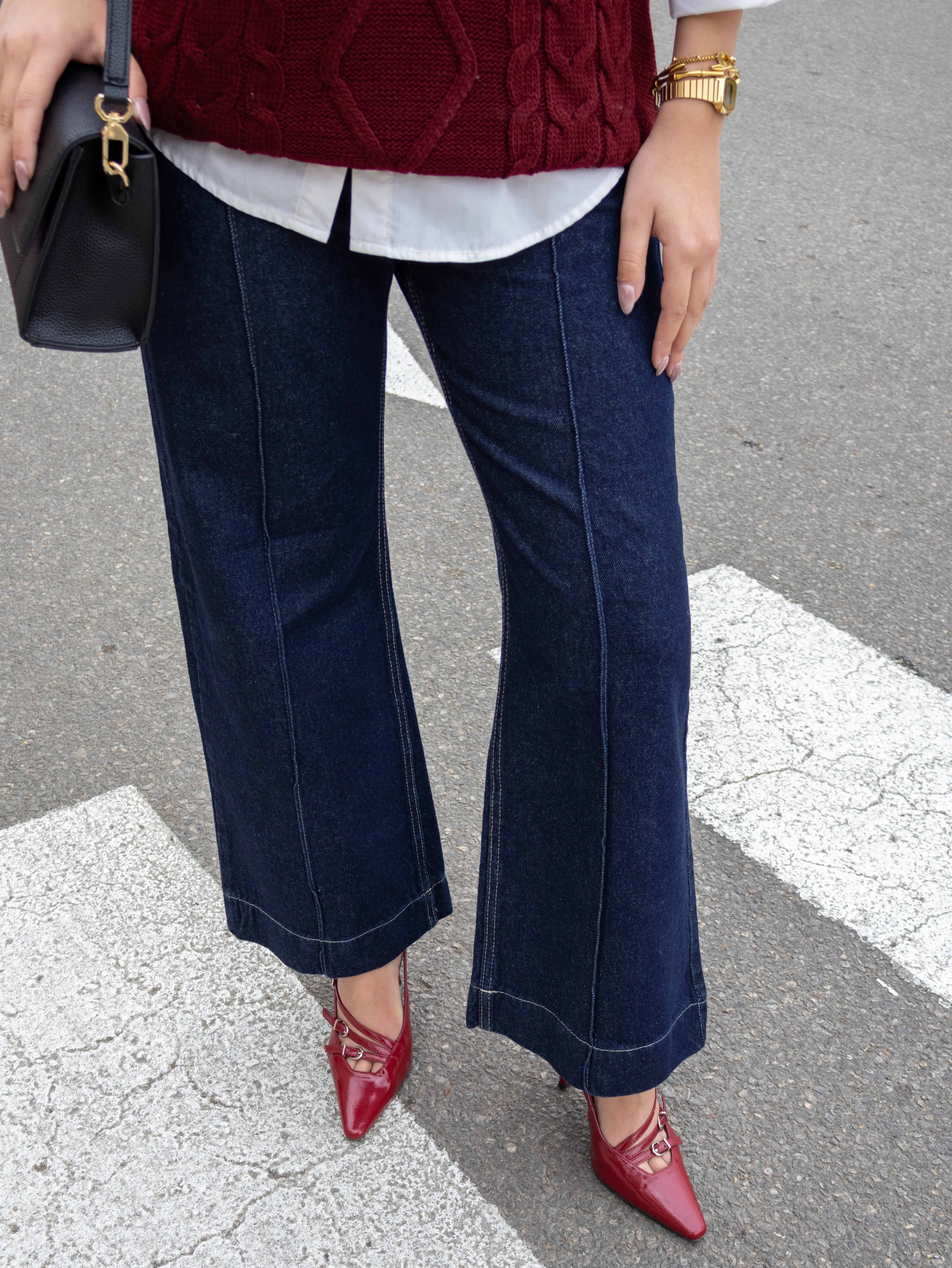 Navy cropped Wide leg Jeans