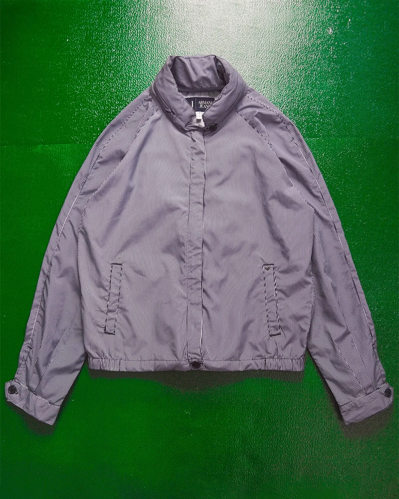 Navy Pinstriped Packable Cropped Jacket (~S~)