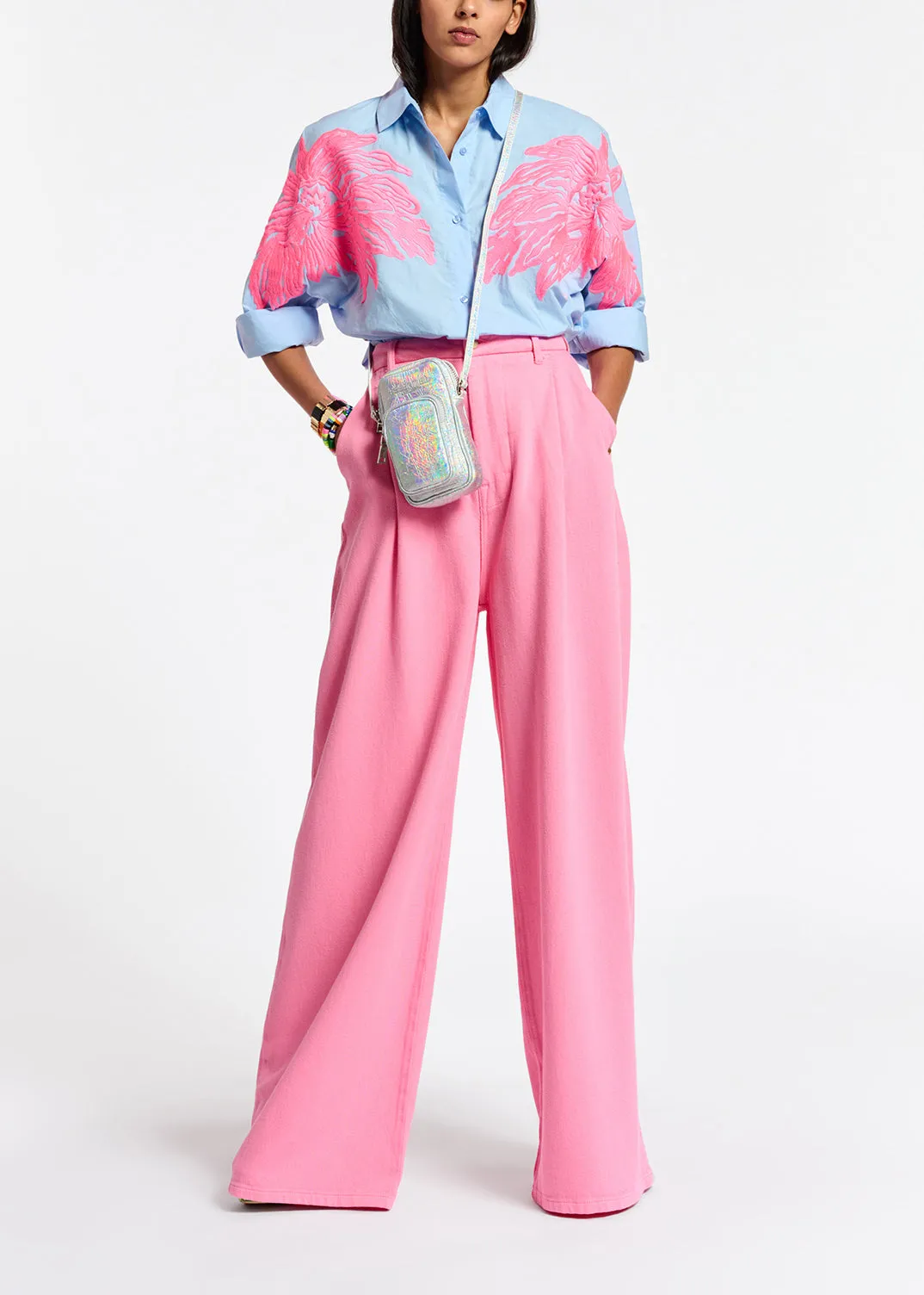Neon pink wide-leg jeans
