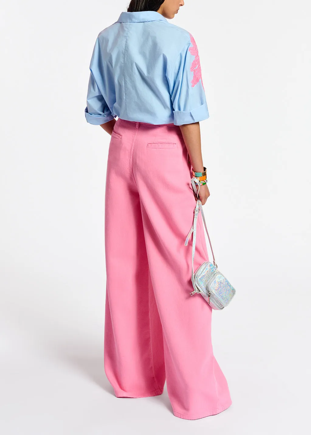 Neon pink wide-leg jeans