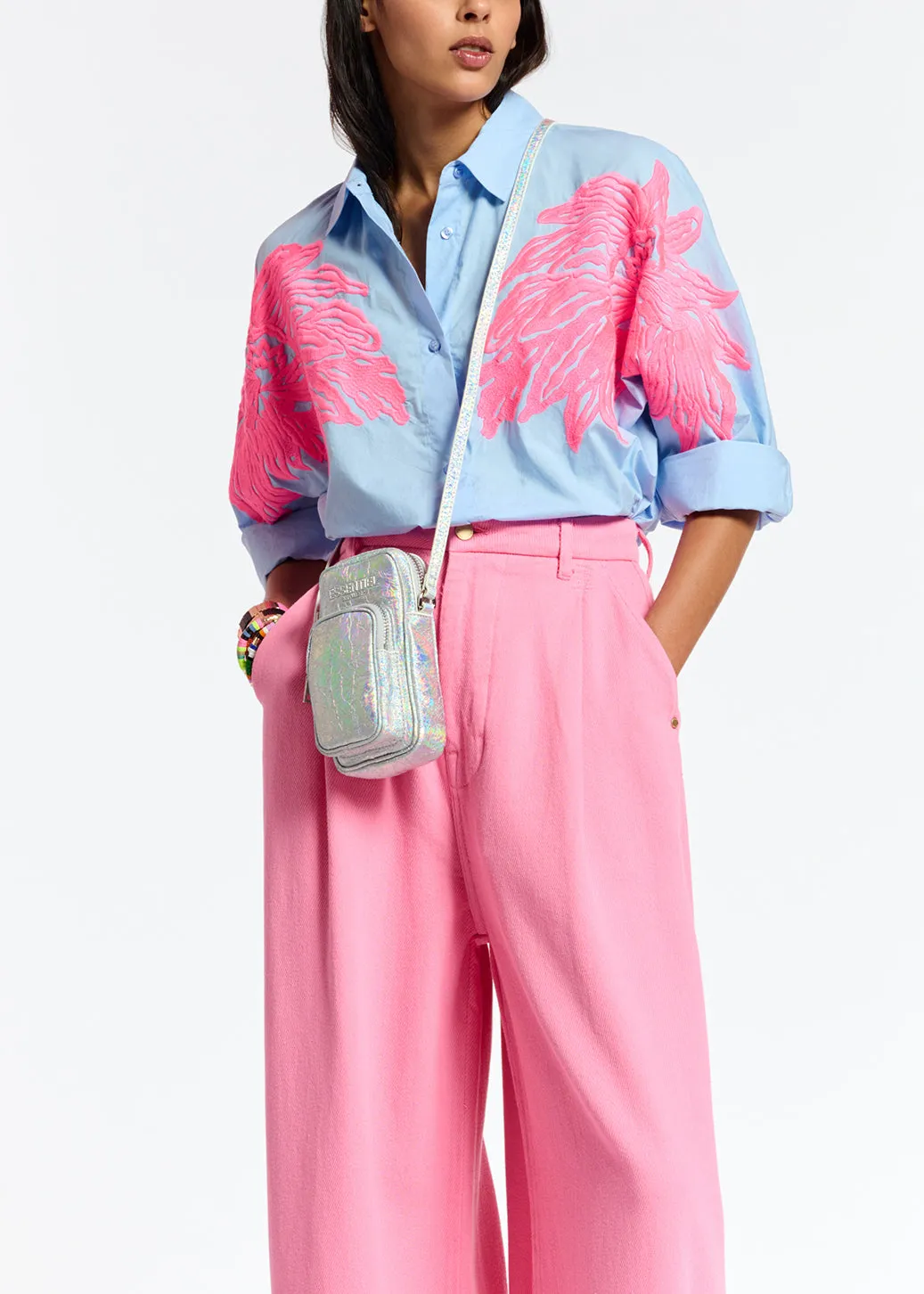 Neon pink wide-leg jeans