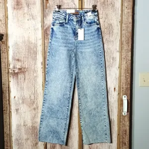 NEW Judy Blue Brink high waste wide leg raw hem 4 way stretch mineral wash 26