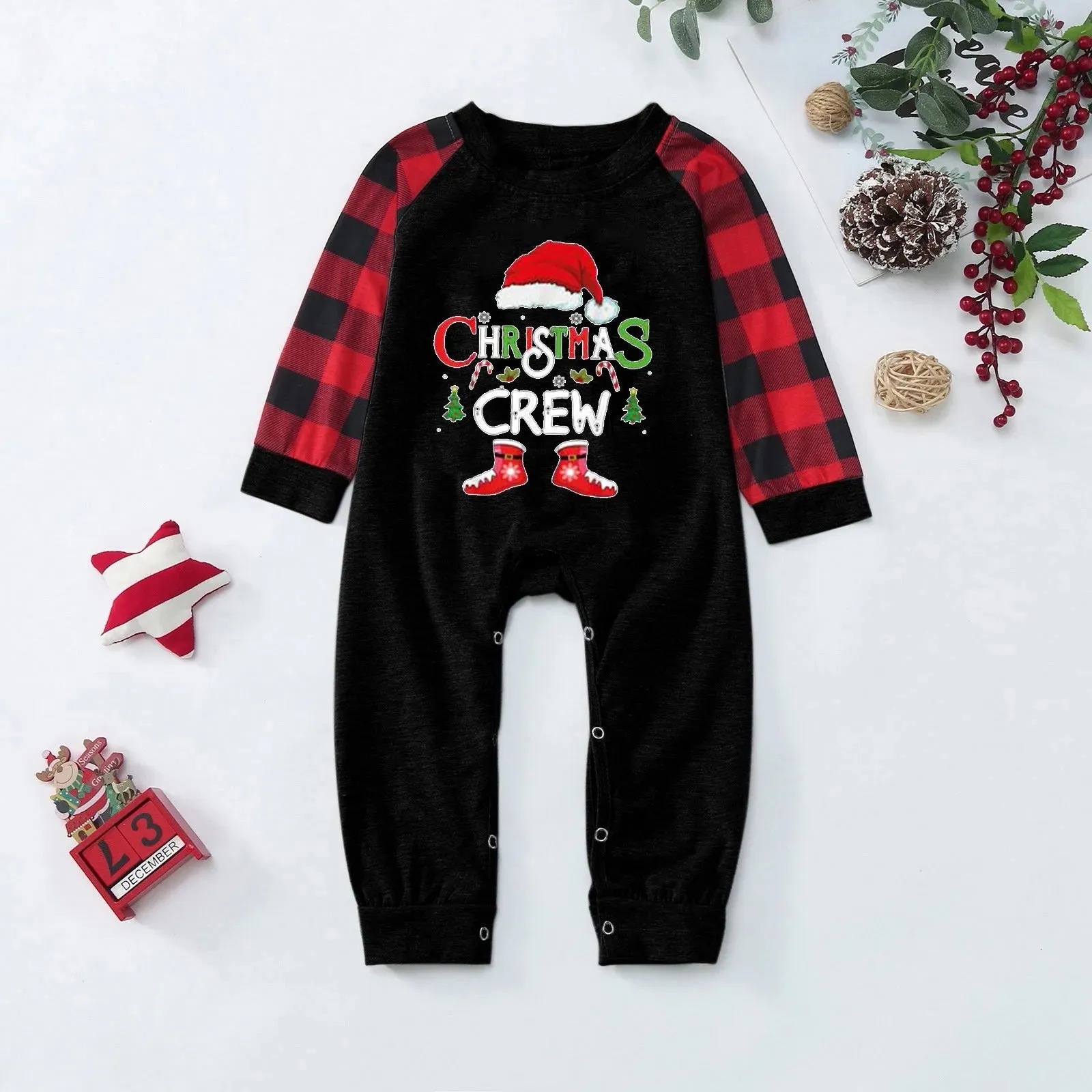 NEW LUOGENLI Matching Outfits for Couples Vacation Christmas Family Clothes Cute Christmas Plaid Long Sleeve Tops Pants Romper Jumpsuit Pajamas Clothes 18-24 Months