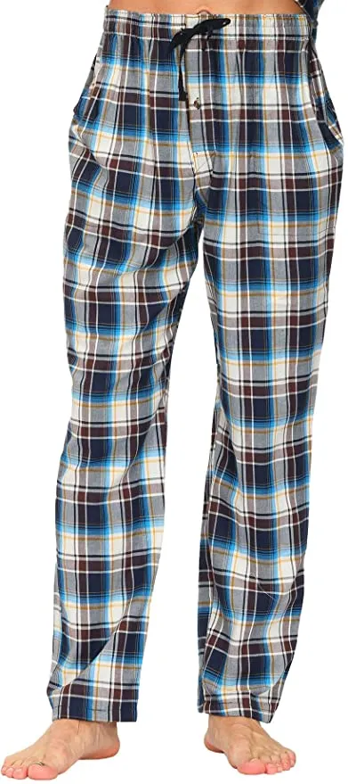New MoFiz Men's Pajama Pants Sleep Lounge Pants 100% Cotton Light Blue Plaid, Sz XXL! Retails $30 