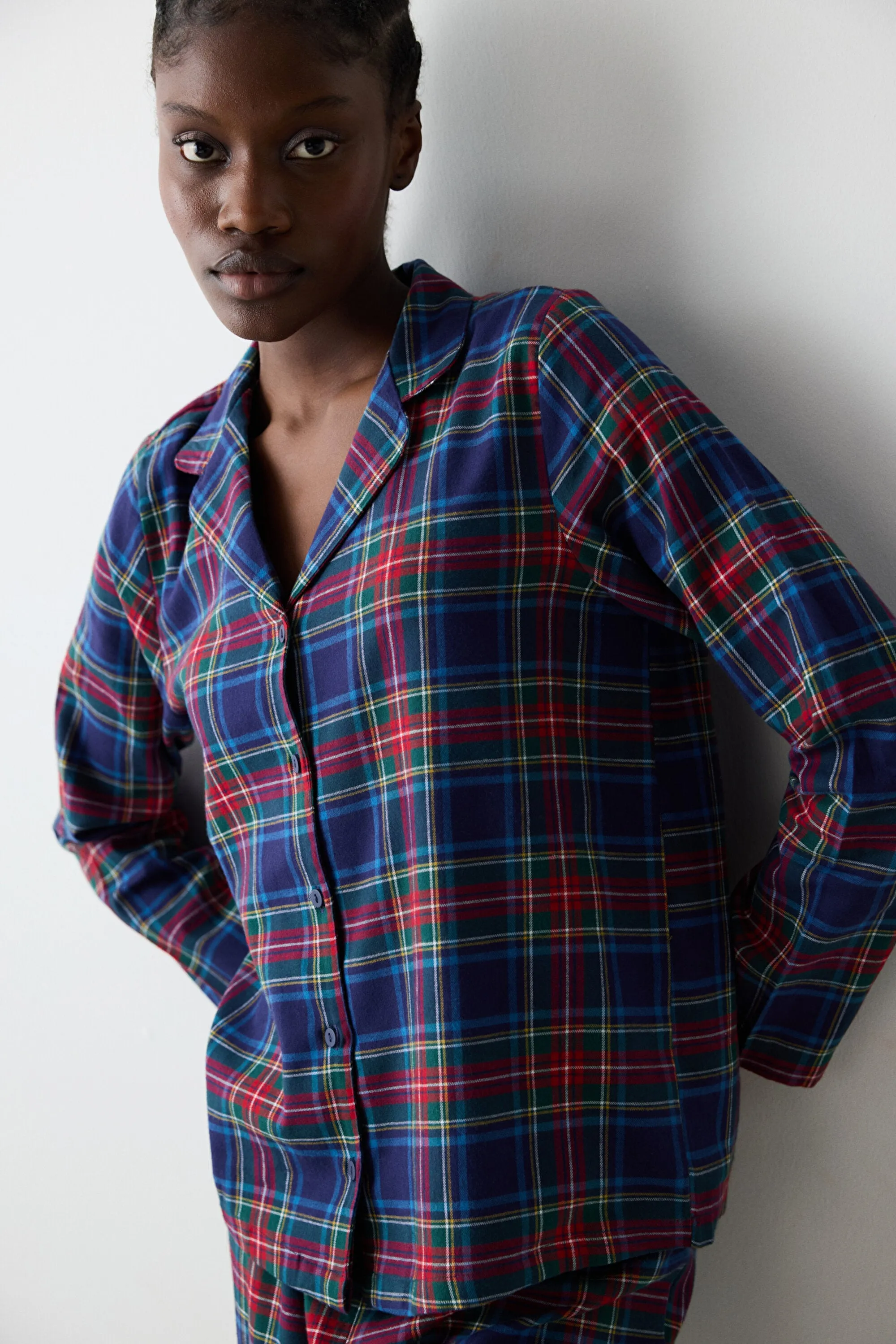 New York Navy Checked Blue Shirt Pants Pajama Set
