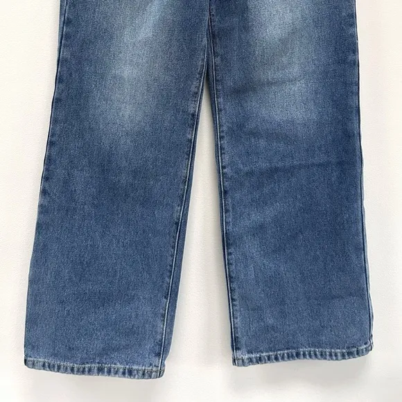 NIB Bebe Double High Waistband Lace Insert Wide Leg Full Length Jeans size 31