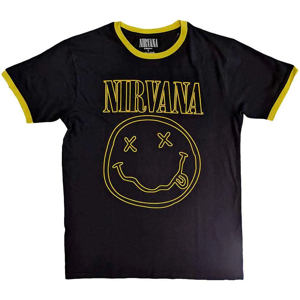 Nirvana Happy Face Outline Ringer T-Shirt