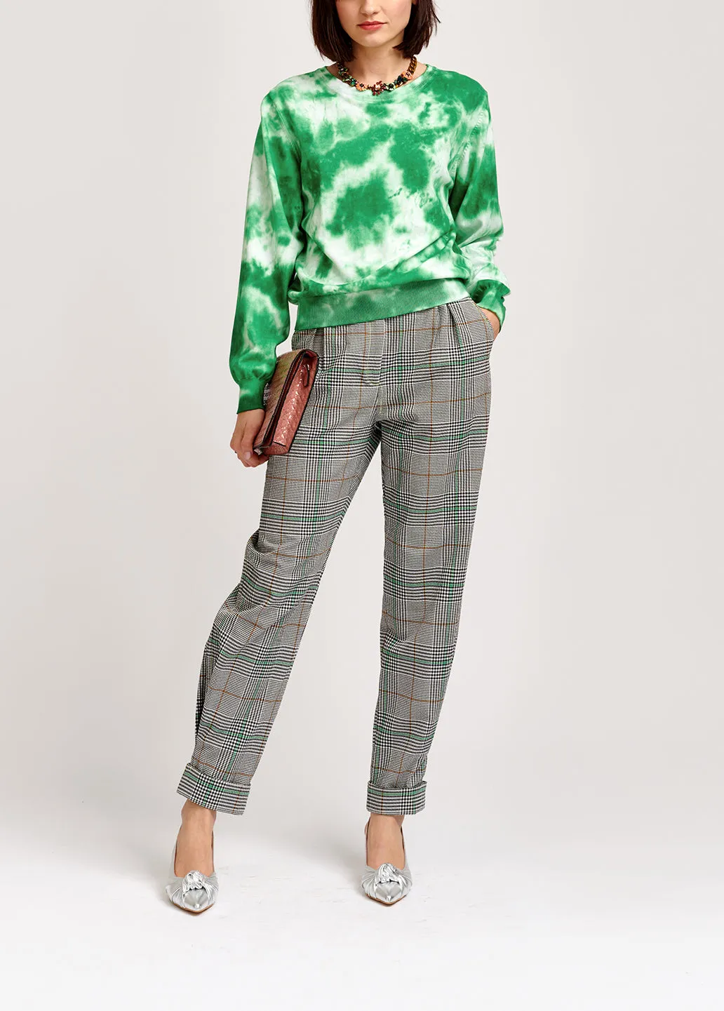 Off-white plaid high-rise pants
