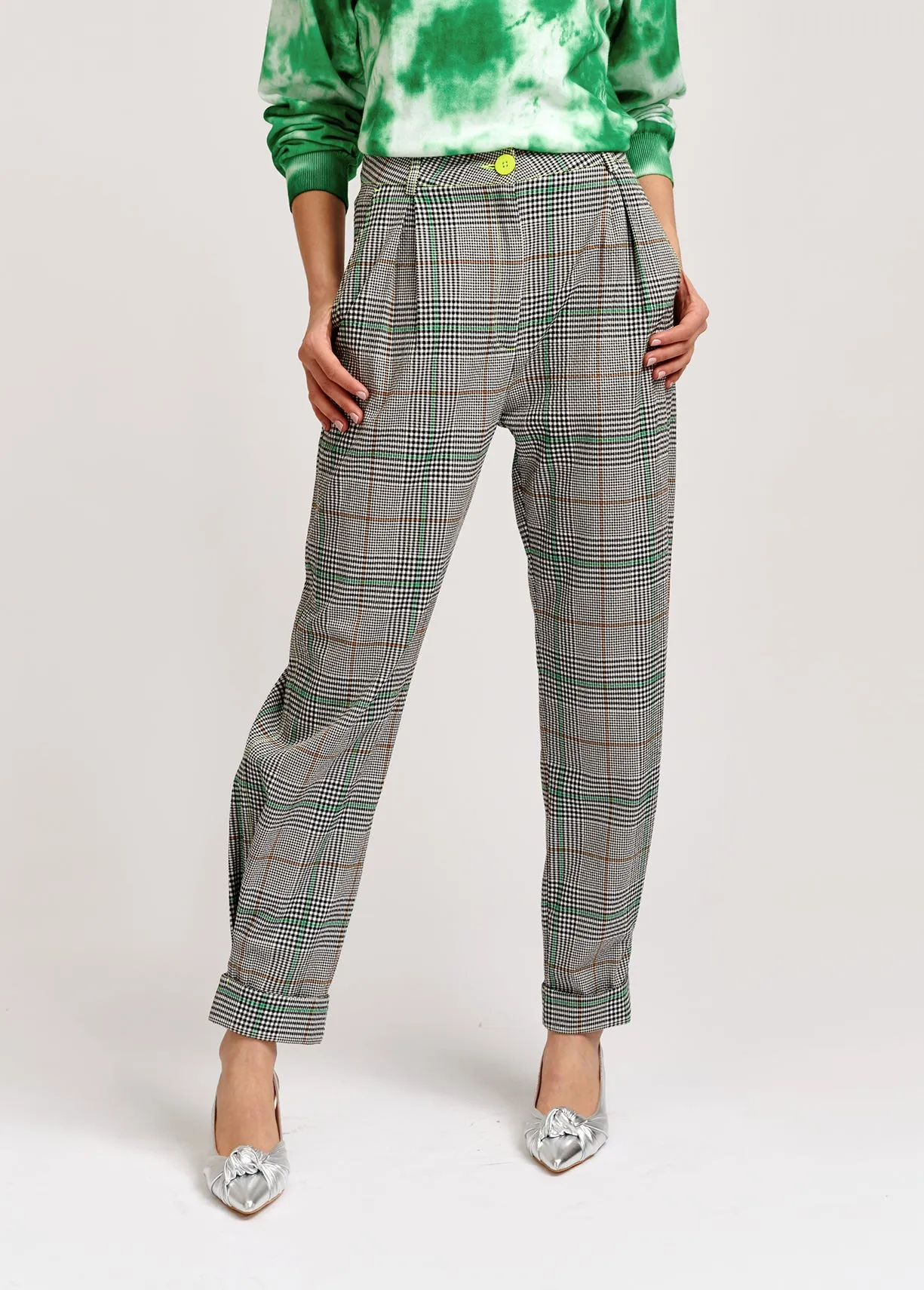 Off-white plaid high-rise pants