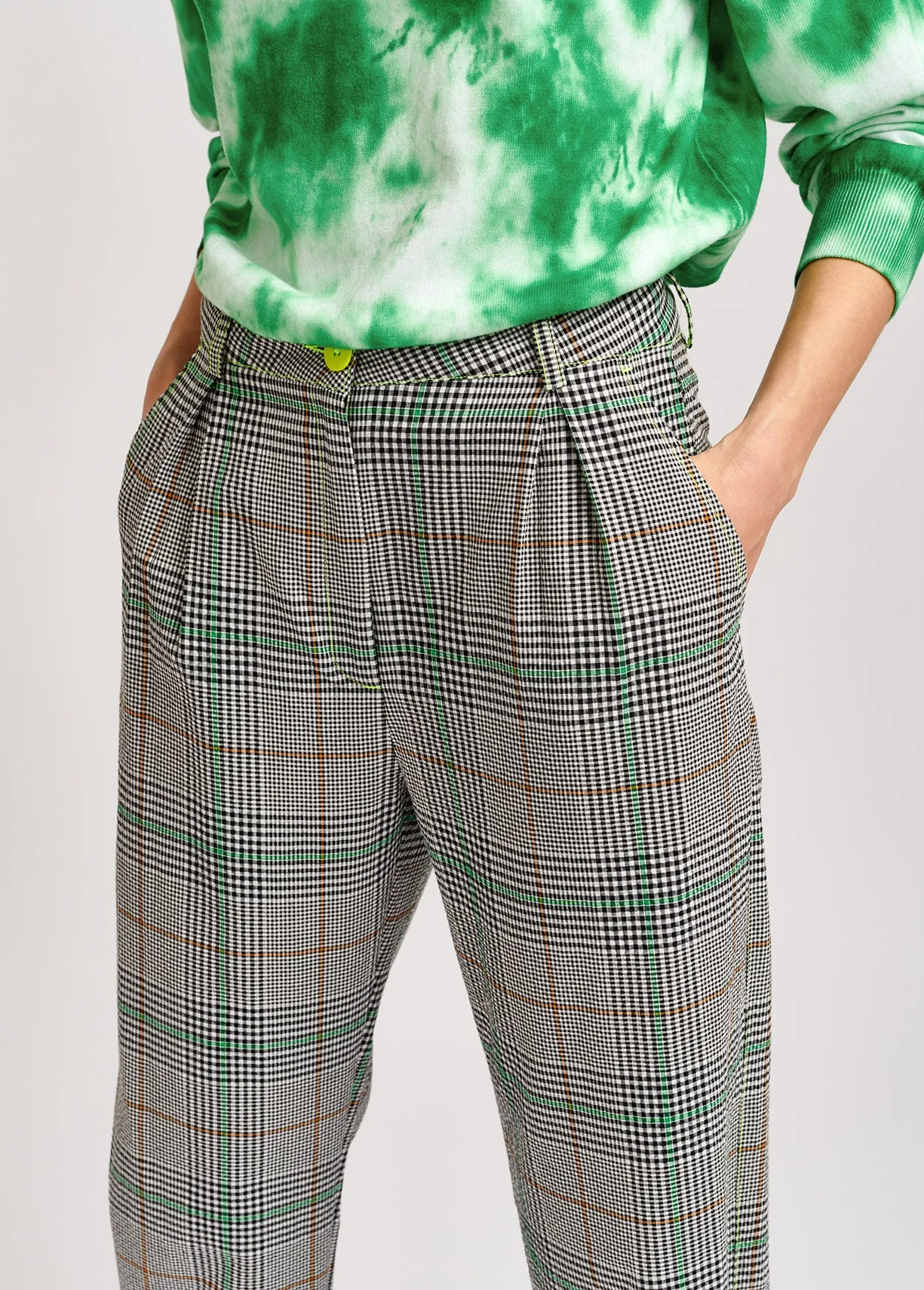 Off-white plaid high-rise pants
