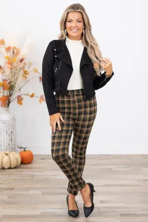 Olive Plaid Pull On Pants