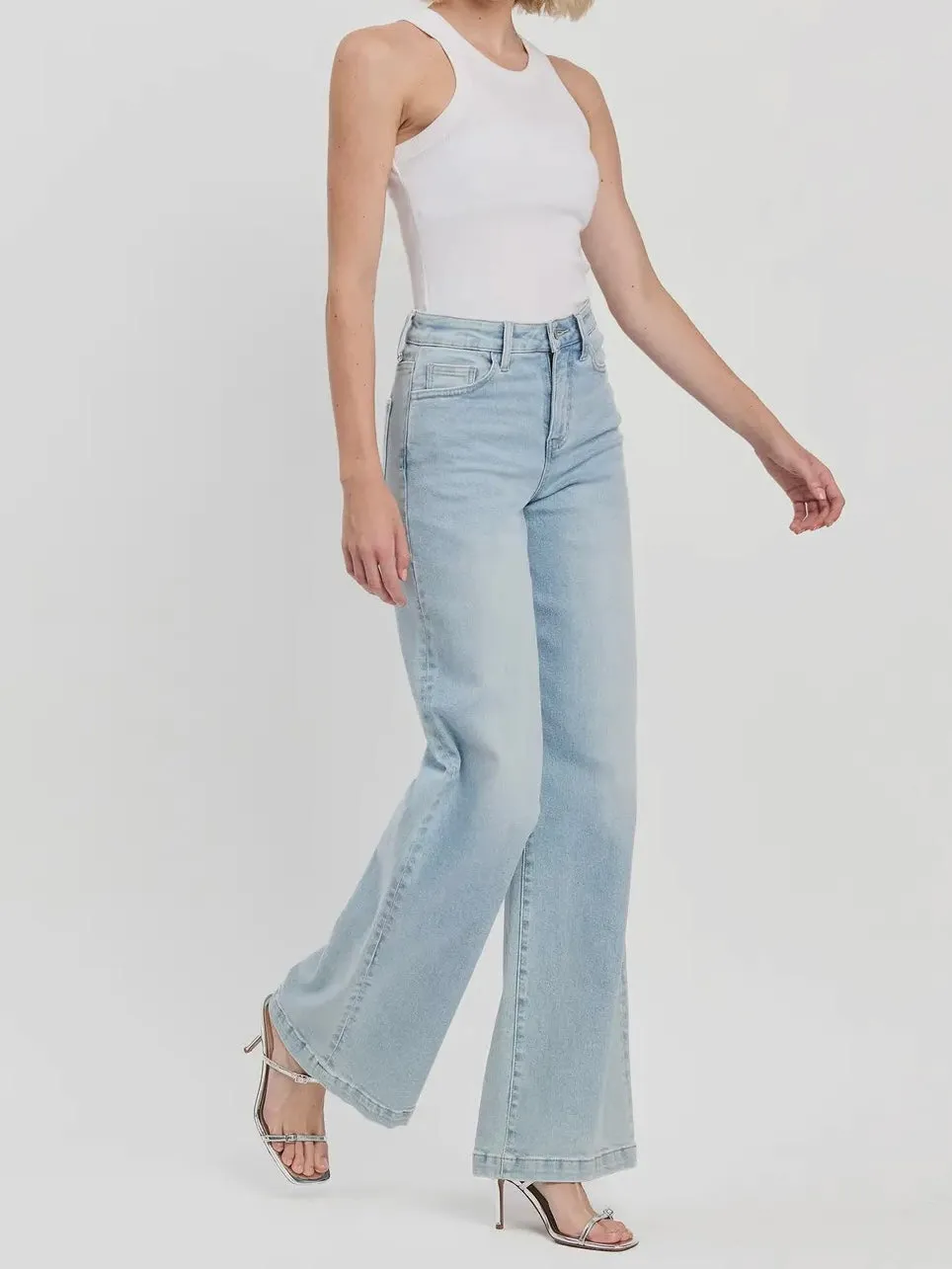 Olivia Wide Leg Denim: Light Wash