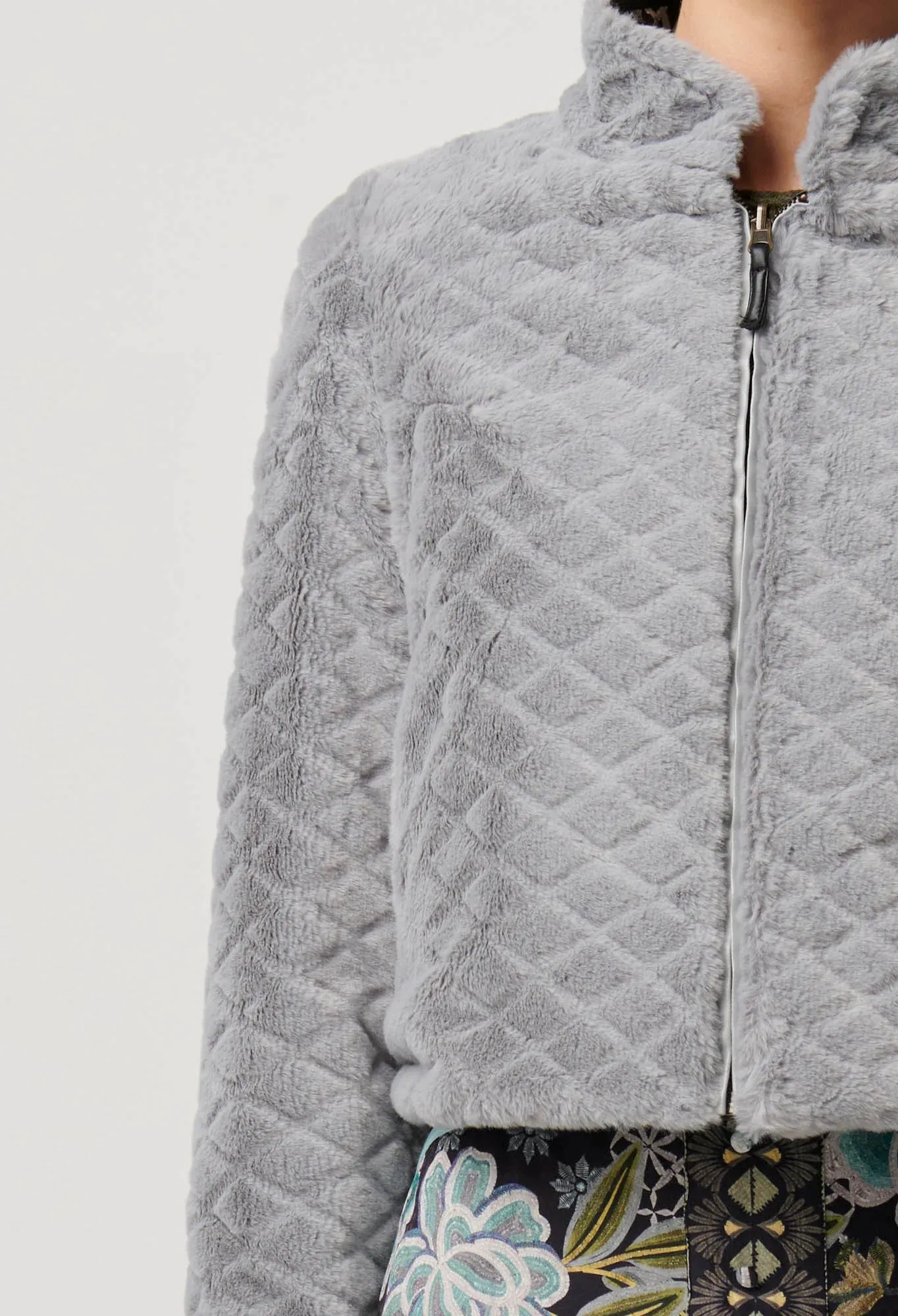 Once Was - Rylie Reversible. Placement Print Ponte & Faux Fur Jacket - Dahlia Fields