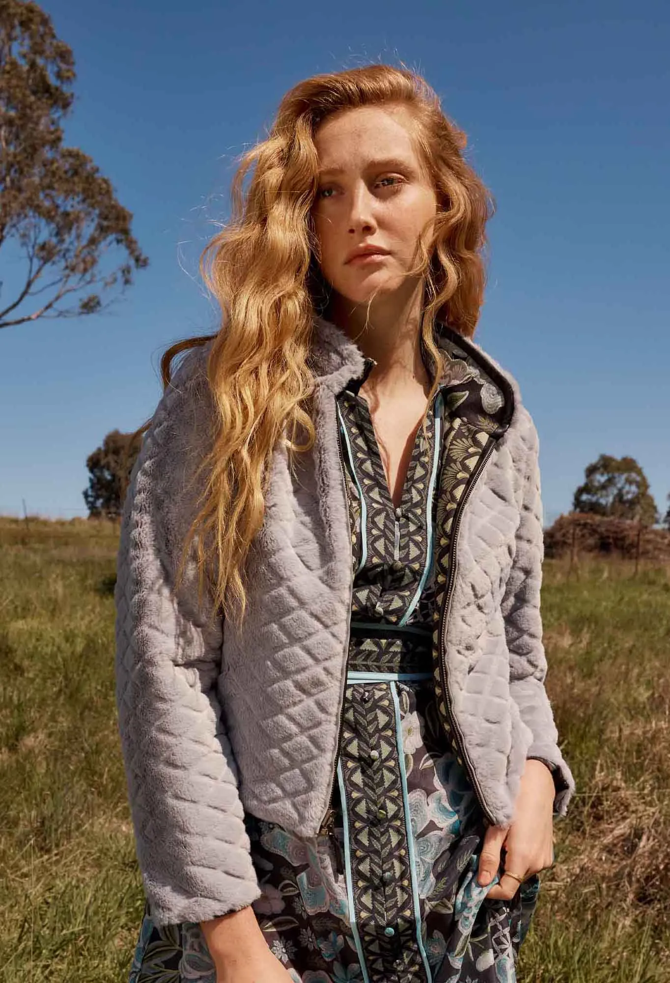 Once Was - Rylie Reversible. Placement Print Ponte & Faux Fur Jacket - Dahlia Fields