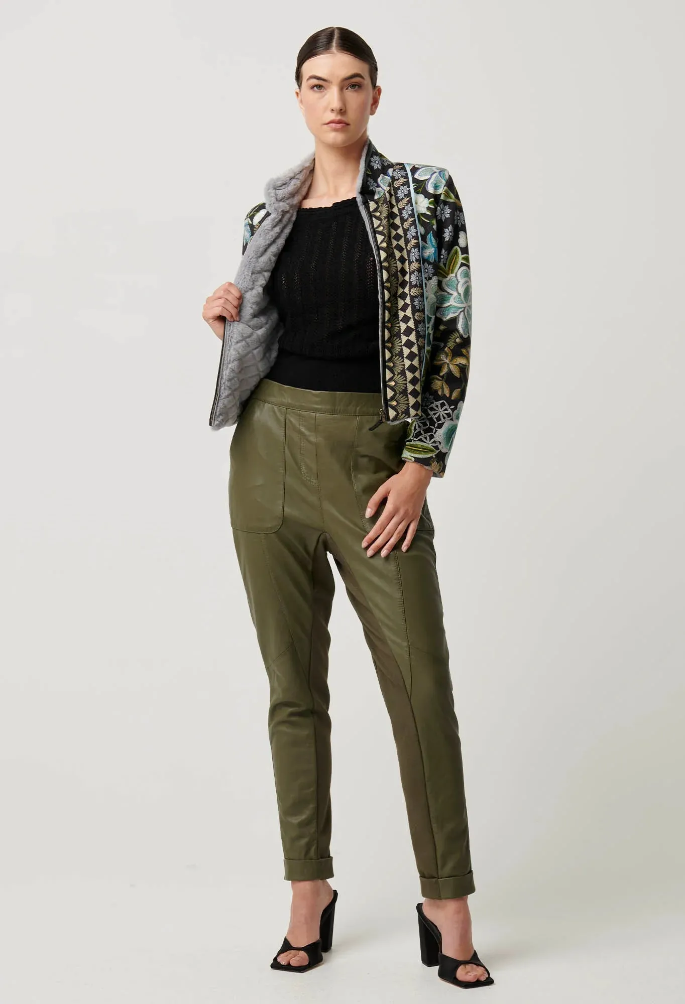 Once Was - Rylie Reversible. Placement Print Ponte & Faux Fur Jacket - Dahlia Fields