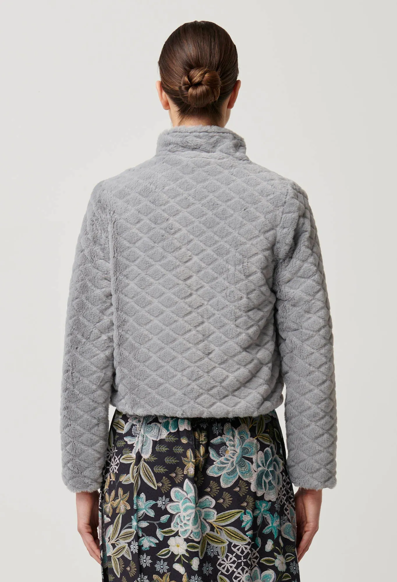 Once Was - Rylie Reversible. Placement Print Ponte & Faux Fur Jacket - Dahlia Fields