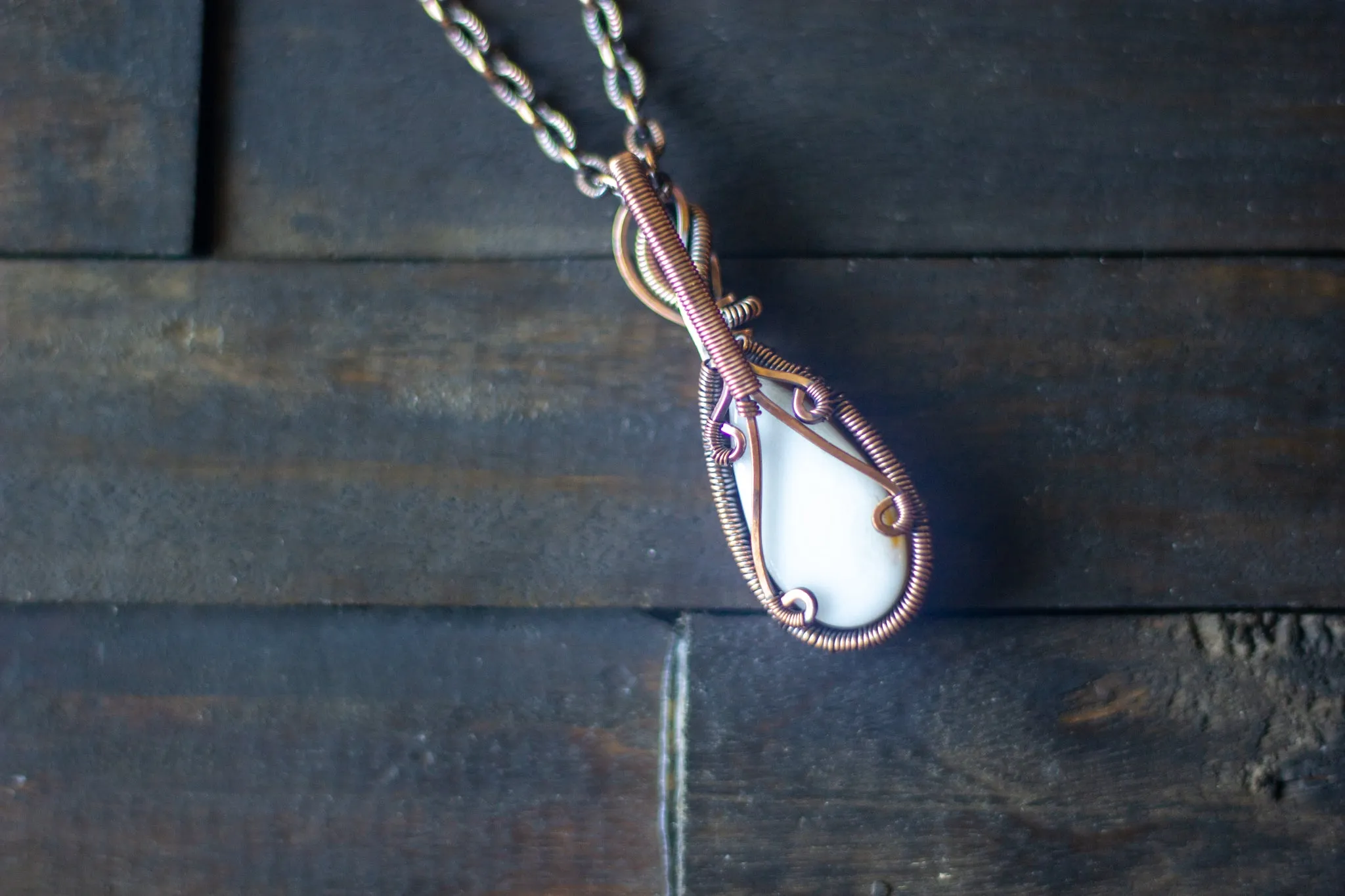 Orange and Cream Fused Glass and Copper Wire Pendant
