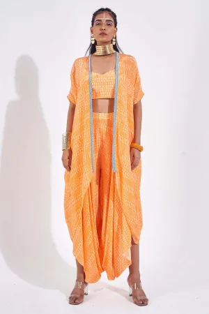 Orange Printed Cowl Dhoti Pants