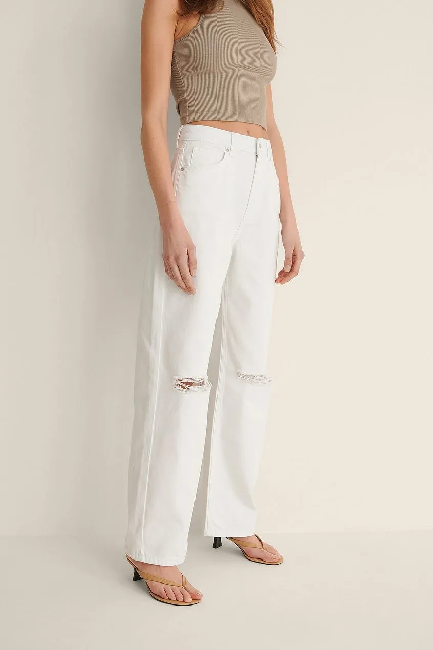 Organic Soft Rigid Wide Leg Destroyed Jeans For Womens
