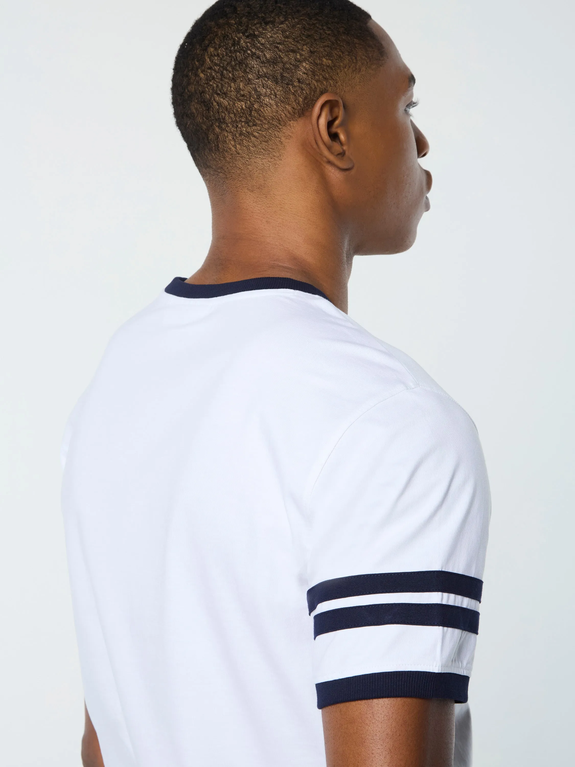 Orion Davis Ringer Tee- White/ Maritime Blue