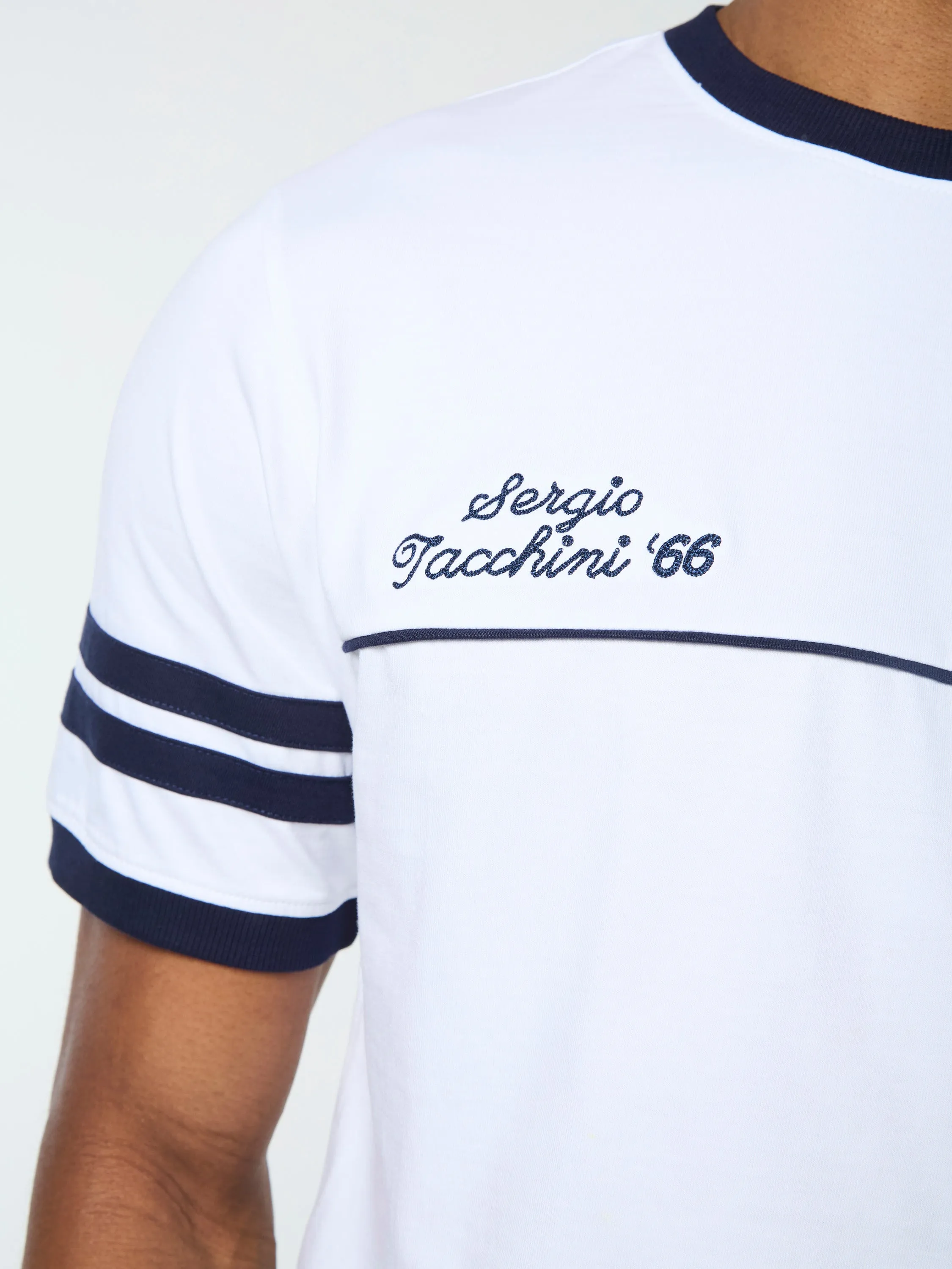 Orion Davis Ringer Tee- White/ Maritime Blue