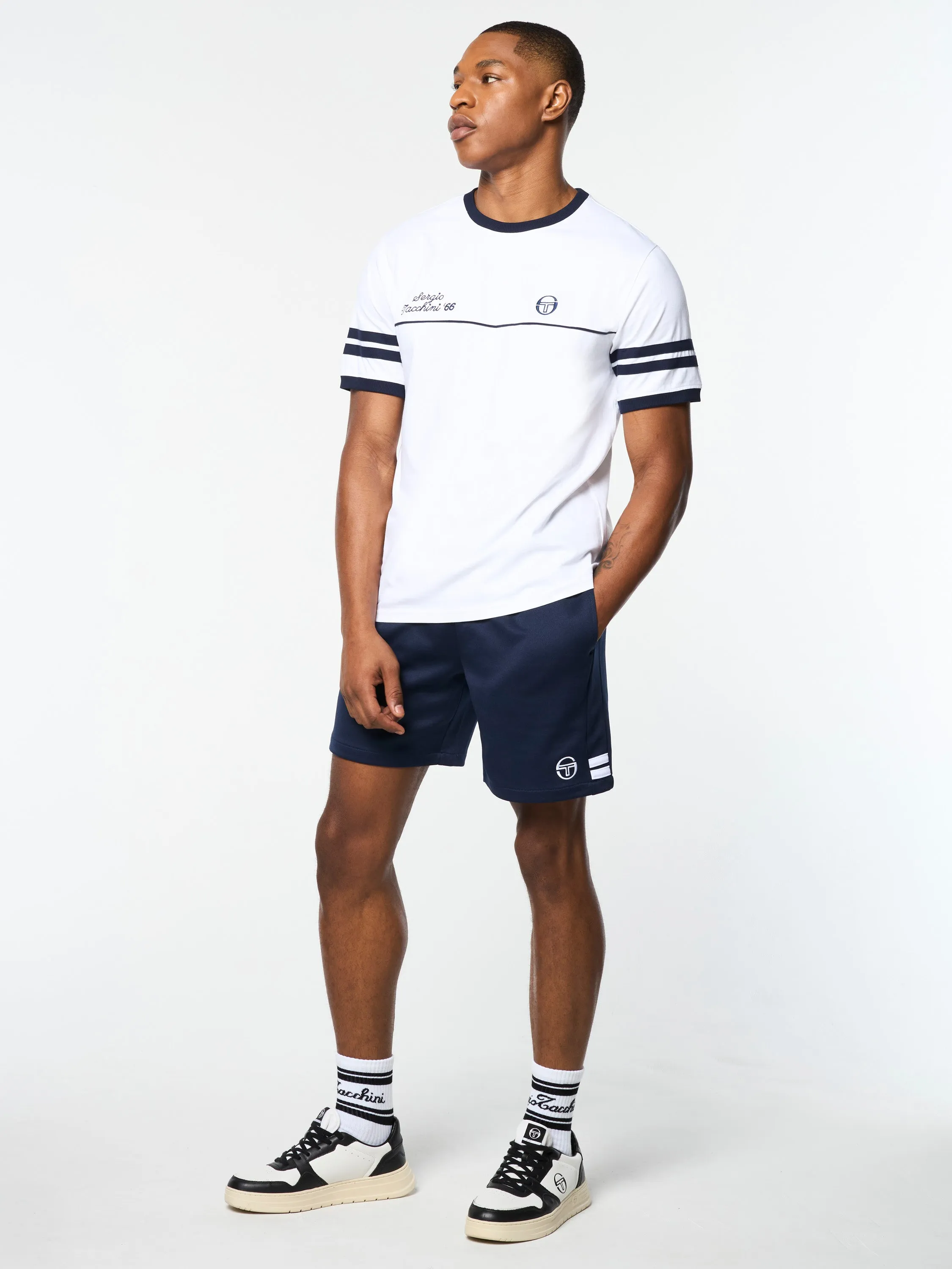 Orion Davis Ringer Tee- White/ Maritime Blue
