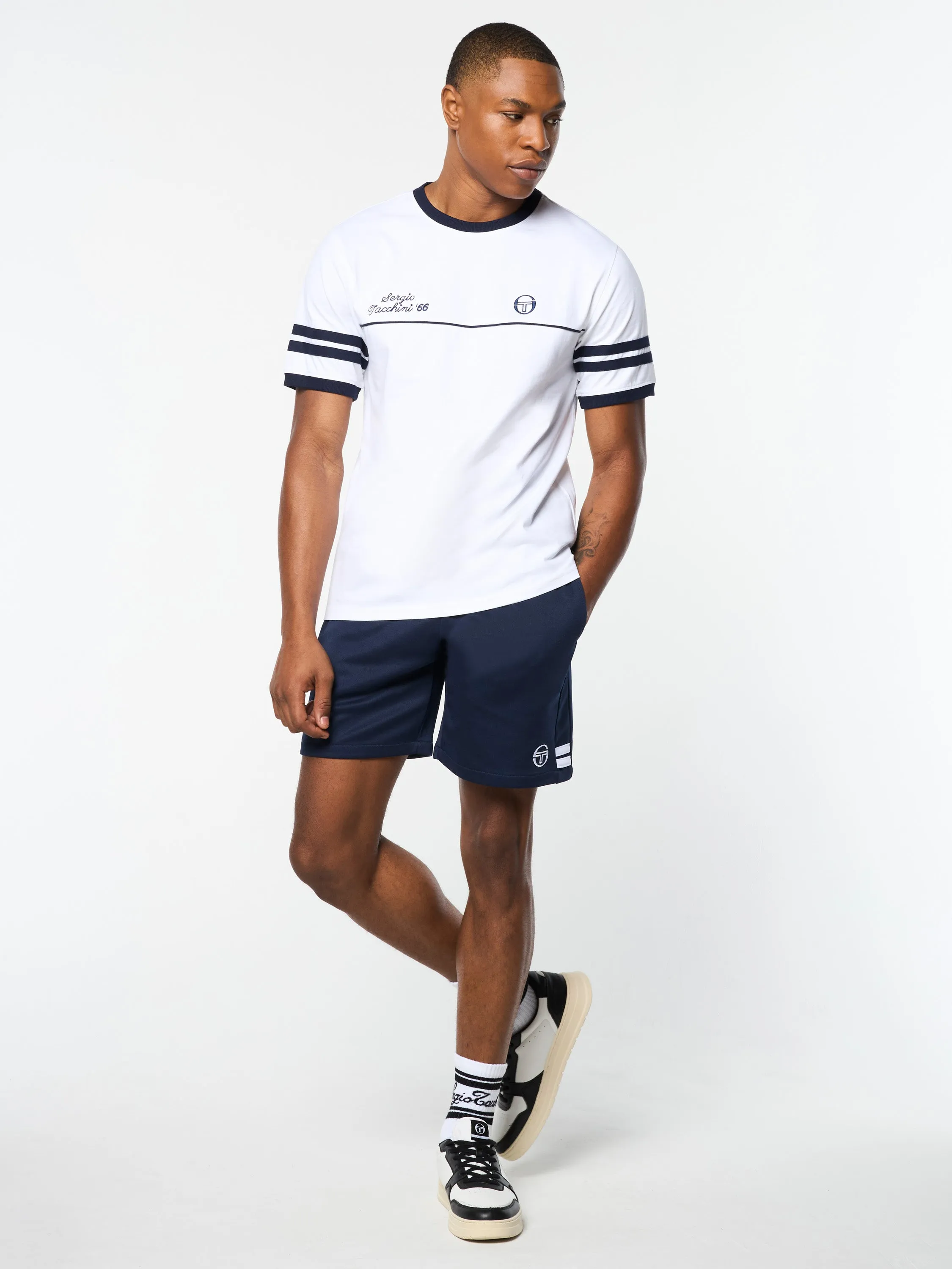 Orion Davis Ringer Tee- White/ Maritime Blue